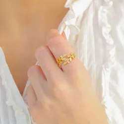 blad zirkon ring i forgyldt messing - Eliné