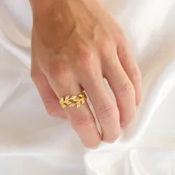 blad ring i forgyldt messing