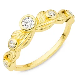 blad zirkon ring i forgyldt messing - Eliné