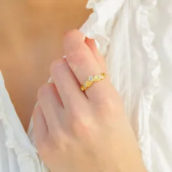 blad zirkon ring i forgyldt messing - Eliné