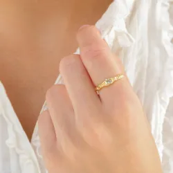 lysegrøn krystal ring i forgyldt messing - Eliné