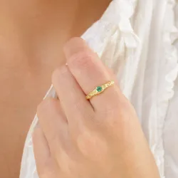 grøn krystal ring i forgyldt messing - Eliné