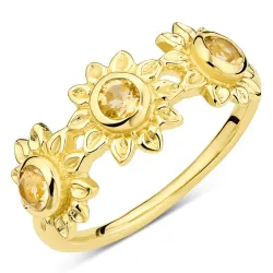 sol gul krystal ring i forgyldt messing - Eliné