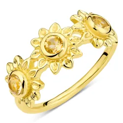 sol gul krystal ring i forgyldt messing - Eliné