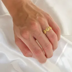sol gul krystal ring i forgyldt messing - Eliné