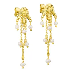 hvid perle øreringe i forgyldt messing - Eliné