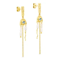 mørkeblå krystal øreringe i forgyldt messing - Eliné