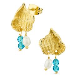 blå krystal øreringe i forgyldt messing - Eliné