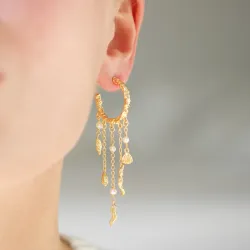 perle kæde øreringe i forgyldt messing - Eliné