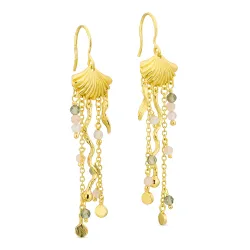 lange mørk grøn kæde øreringe i forgyldt messing - Eliné