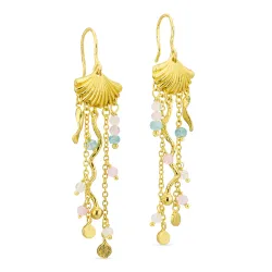 lange blå kæde øreringe i forgyldt messing - Eliné