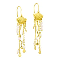 lange hvid perle kæde øreringe i forgyldt messing - Eliné