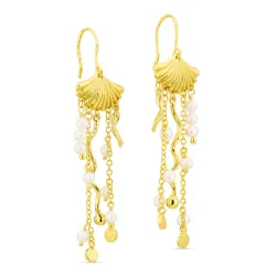 lange perle kæde øreringe i forgyldt messing - Eliné