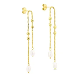 lange perle kæde øreringe i forgyldt messing - Eliné