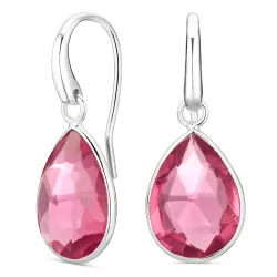 pink krystal øreringe i forsølvet messing - Loom Stones