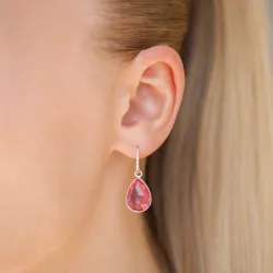 pink krystal øreringe i forsølvet messing - Loom Stones