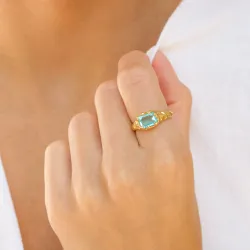 blå krystal ring i forgyldt messing - Eliné