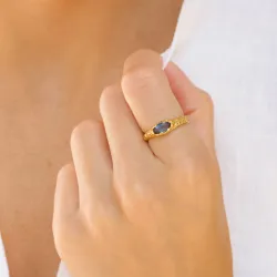mørkeblå krystal ring i forgyldt messing - Eliné