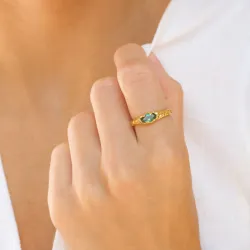 grøn krystal ring i forgyldt messing - Eliné