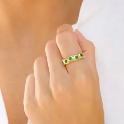 grøn krystal ring i forgyldt messing - Eliné