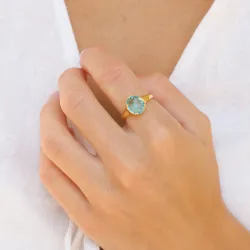 blå krystal ring i forgyldt messing - Eliné