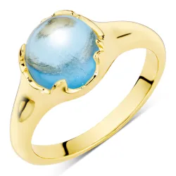 mørkeblå krystal ring i forgyldt messing - Loom Stones
