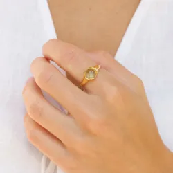 lysegrøn krystal ring i forgyldt messing - Eliné