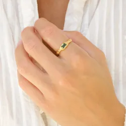 grøn krystal ring i forgyldt messing - Eliné