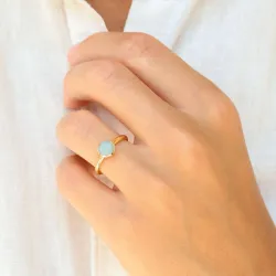 aqua krystal ring i forgyldt messing - Loom Stones