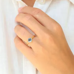 mørkeblå krystal ring i forgyldt messing - Loom Stones