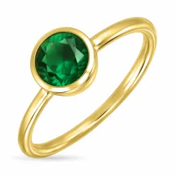grøn krystal ring i forgyldt messing - Loom Stones