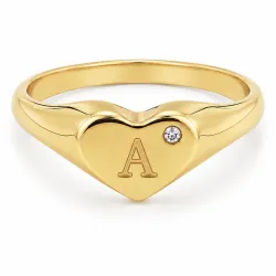 bogstav A zirkon ring i forgyldt messing