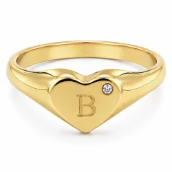 bogstav B zirkon ring i forgyldt messing
