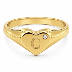 bogstav C zirkon ring i forgyldt messing