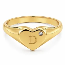 bogstav D zirkon ring i forgyldt messing
