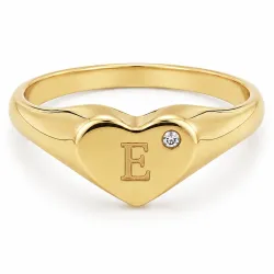 bogstav E zirkon ring i forgyldt messing