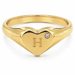 bogstav H zirkon ring i forgyldt messing