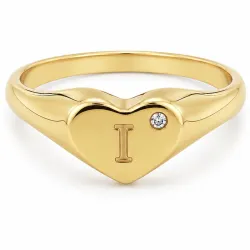 bogstav I zirkon ring i forgyldt messing