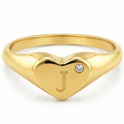 bogstav J zirkon ring i forgyldt messing