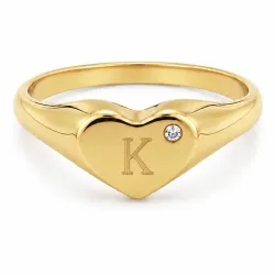 bogstav K zirkon ring i forgyldt messing