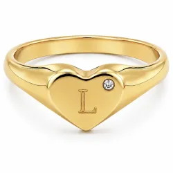 bogstav L zirkon ring i forgyldt messing - My Letter