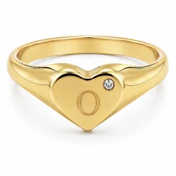 bogstav O zirkon ring i forgyldt messing
