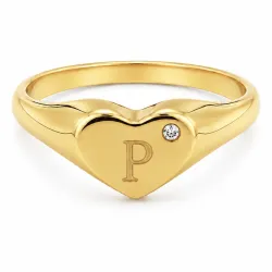 bogstav P zirkon ring i forgyldt messing