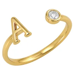 bogstav A zirkon ring i forgyldt messing