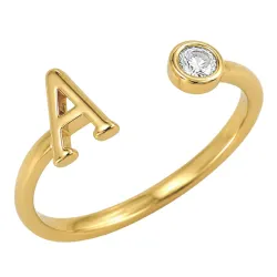 bogstav A zirkon ring i forgyldt messing