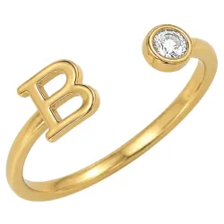 bogstav B zirkon ring i forgyldt messing - Eliné