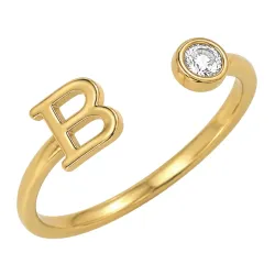 bogstav B zirkon ring i forgyldt messing