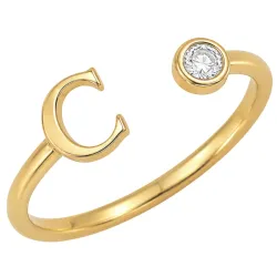 bogstav C zirkon ring i forgyldt messing