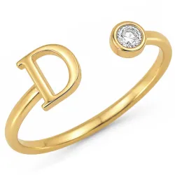 bogstav D zirkon ring i forgyldt messing