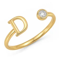 bogstav D zirkon ring i forgyldt messing